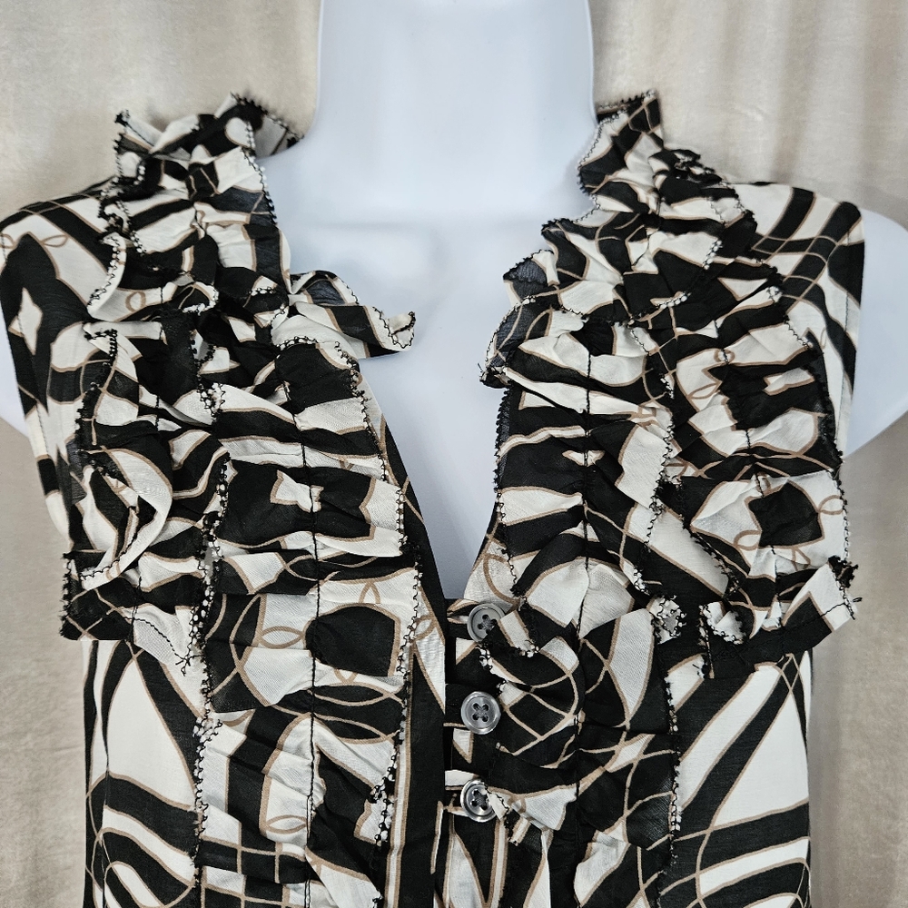 NWOT Banana Republic white black ruffle silk cotton tank top blouse Women Small - Picture 3 of 7